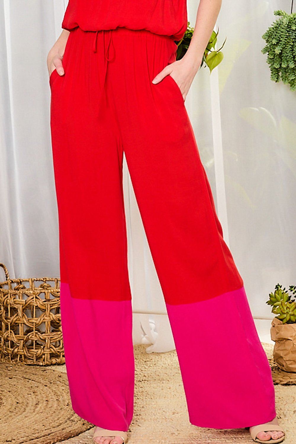 Kent Colorblock Elastic Tie Waist Pant bottoms Yen Store US