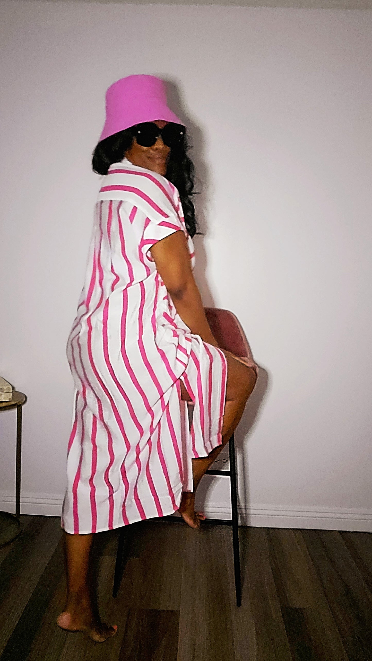 Hamptons Striped Shirt Dress Pink
