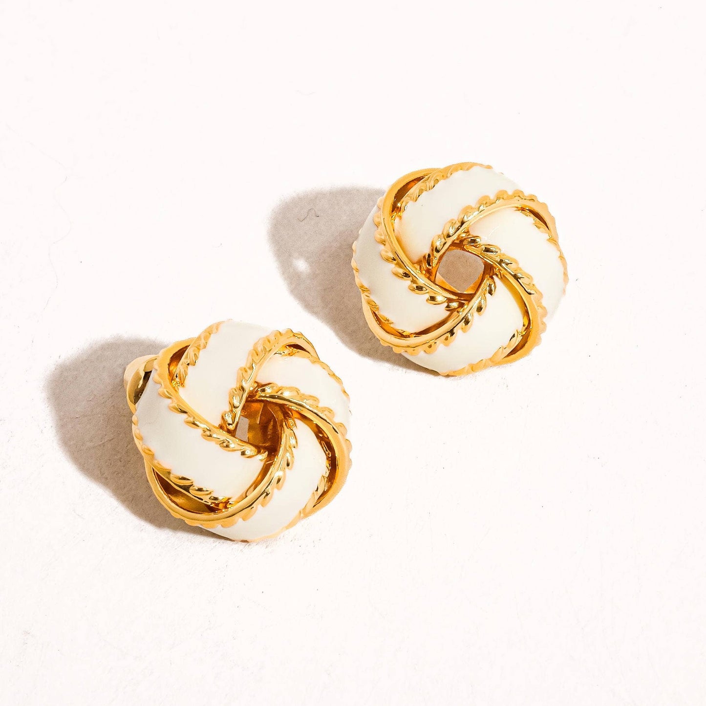 Astor 18K Gold Basket Weaved Ball Studs: Ivory