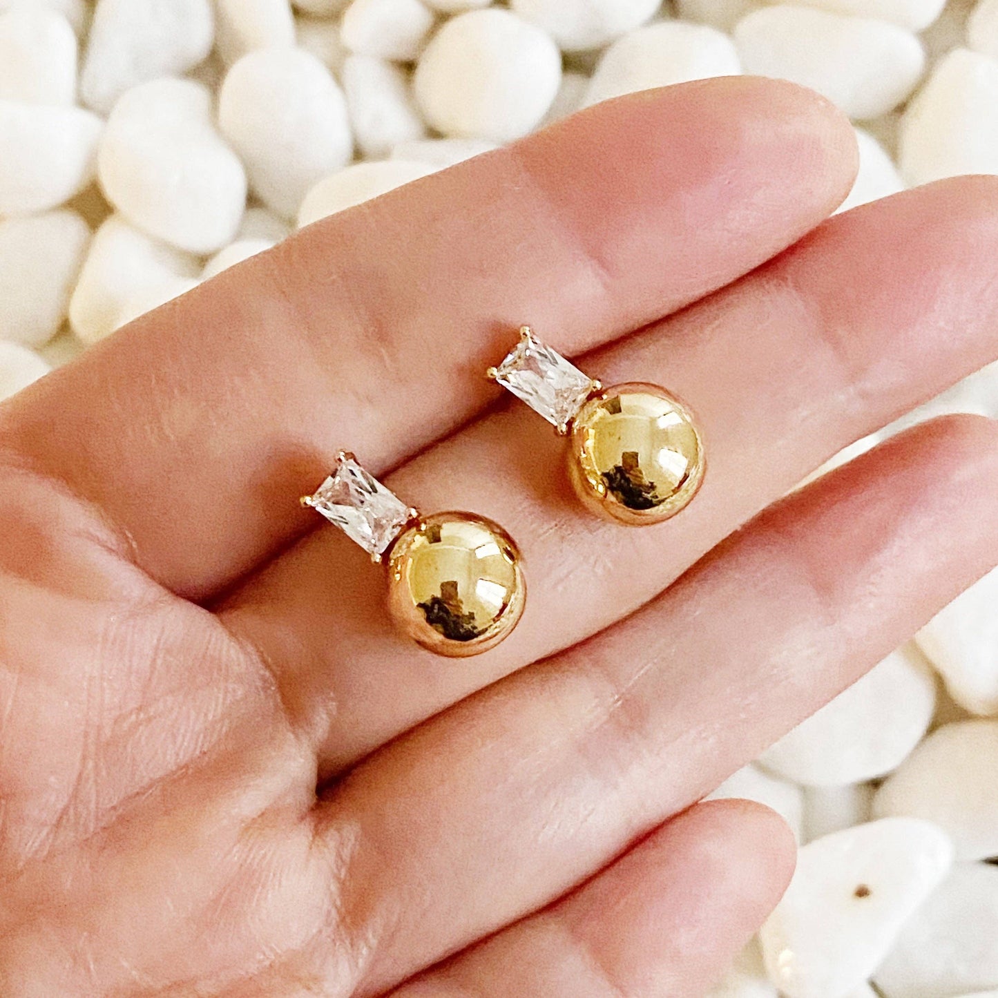 Bianca Golden Ball CZ Stud Earrings