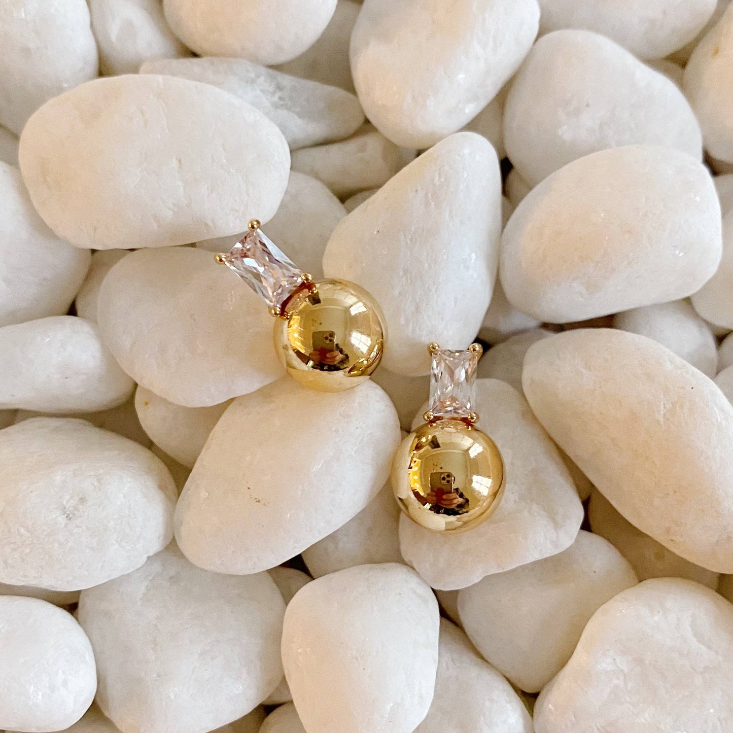 Bianca Golden Ball CZ Stud Earrings