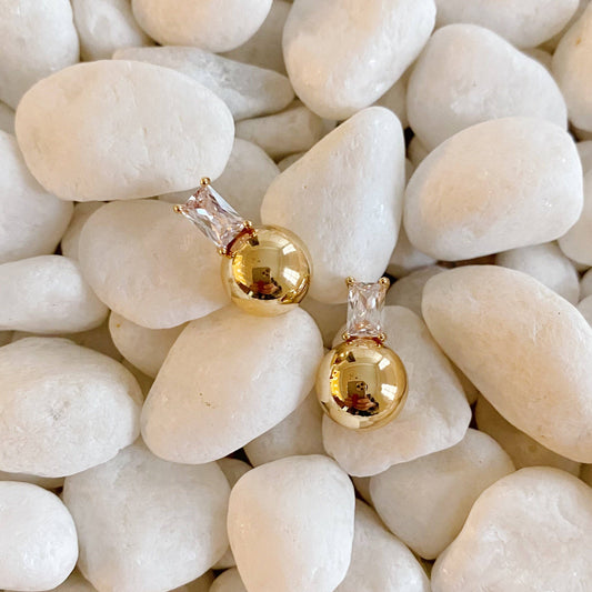 Bianca Golden Ball CZ Stud Earrings