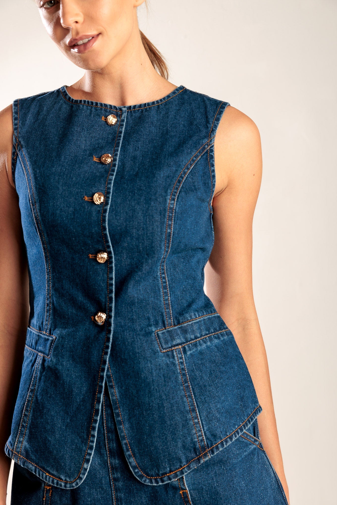 Drive In Movie Button Front Denim Vest