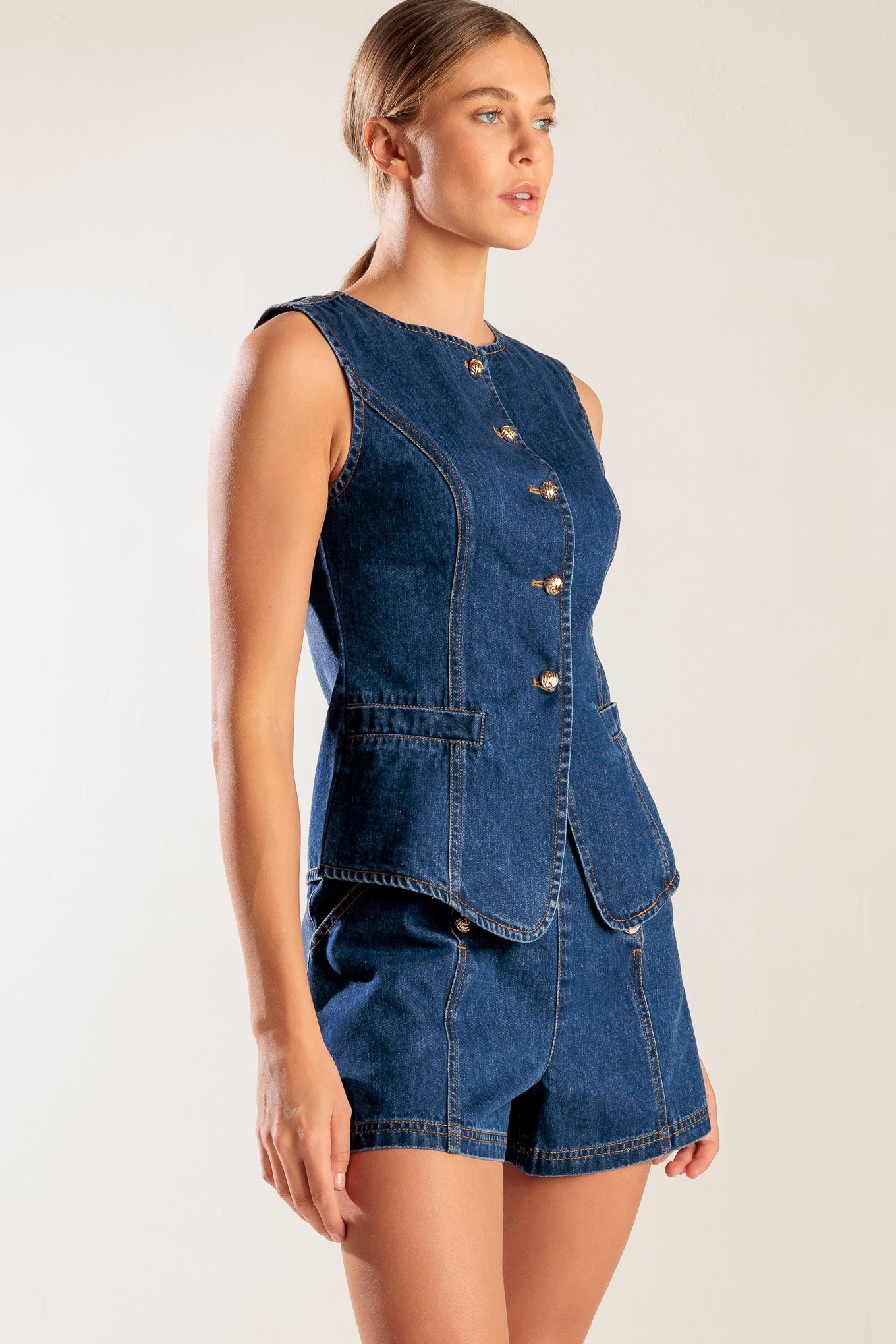 Drive In Movie Button Front Denim Vest