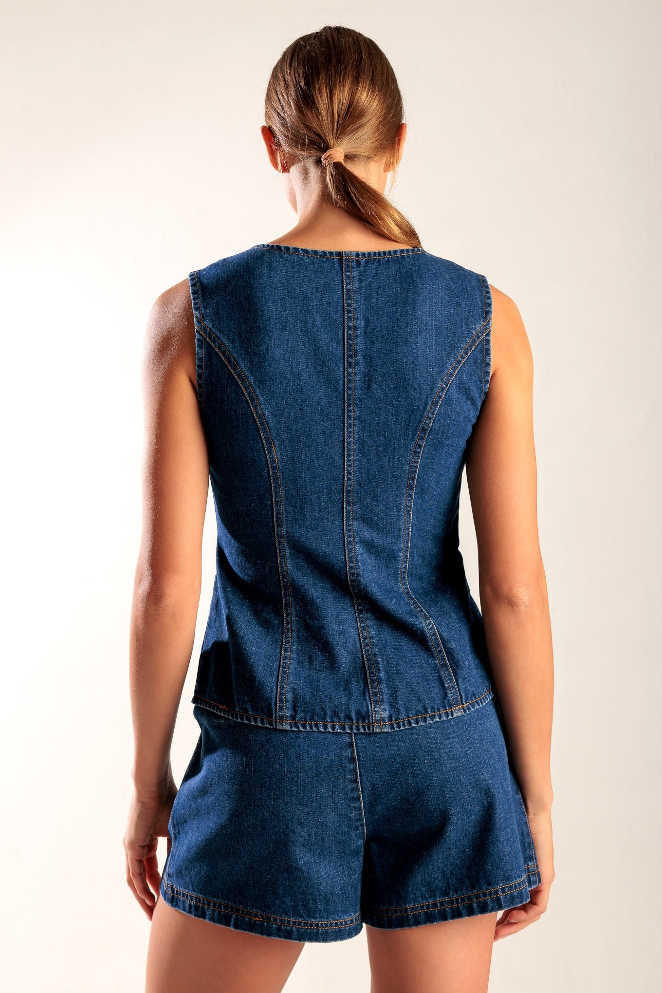 Drive In Movie Button Front Denim Vest