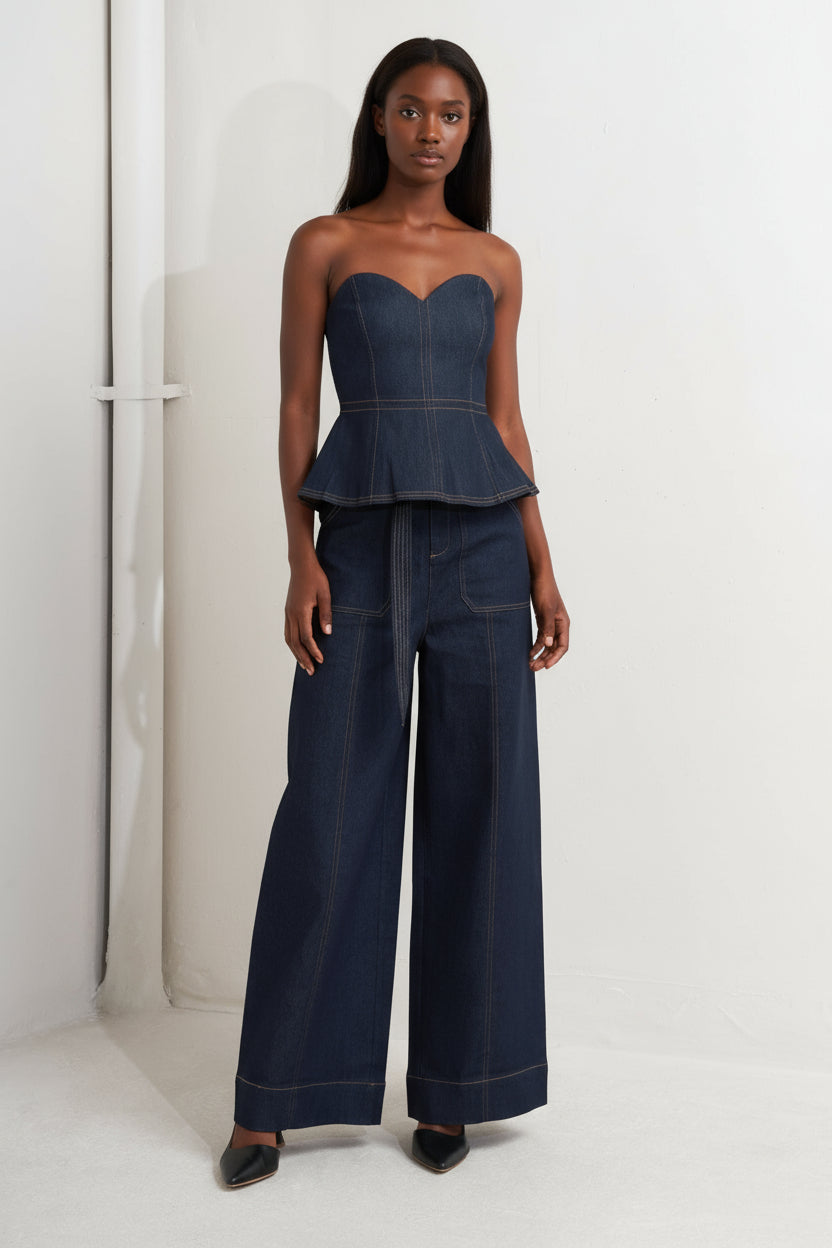 NIA SWEETHEART EDGE DENIM TOP