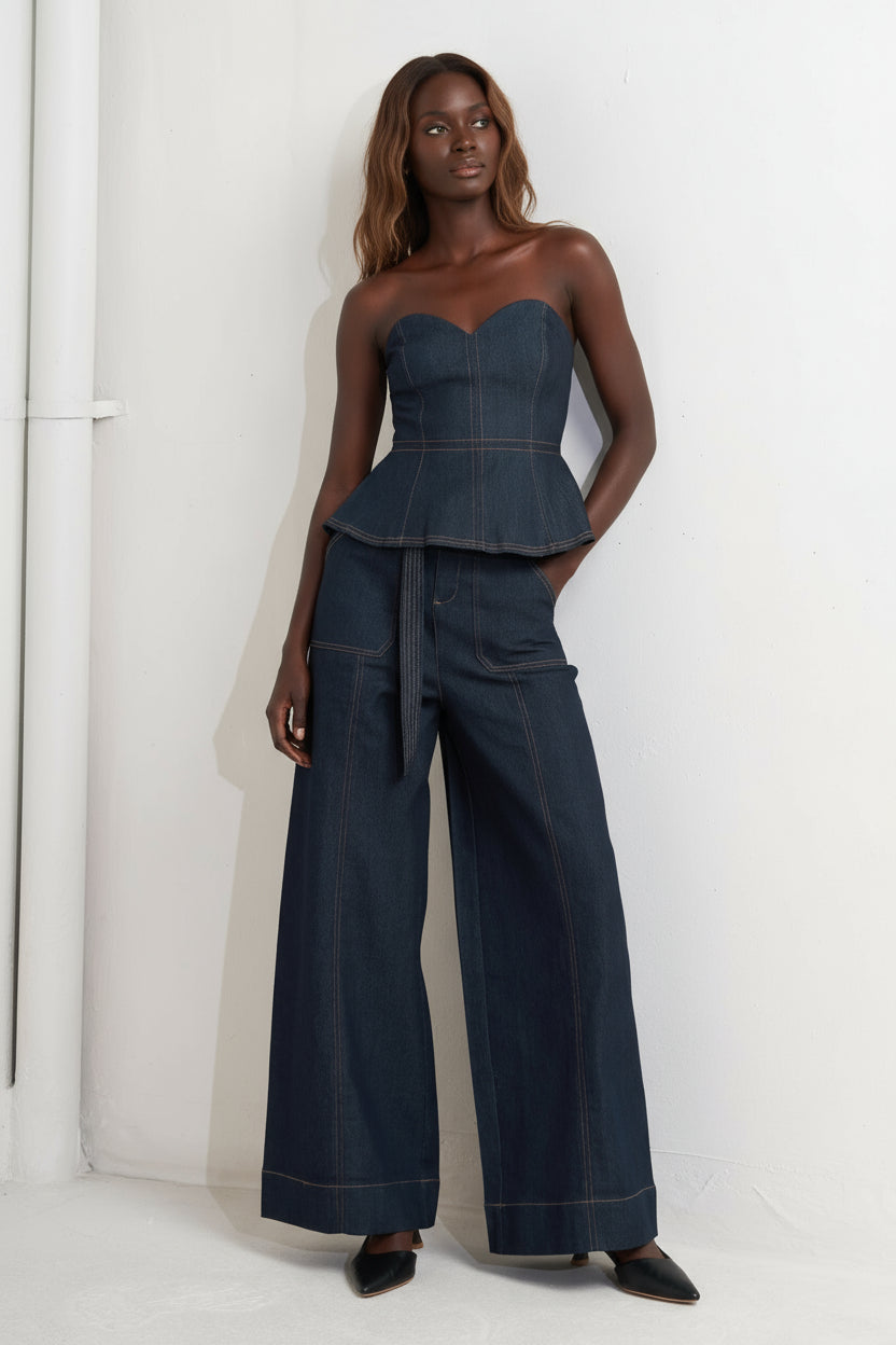 NIA SWEETHEART EDGE DENIM TOP