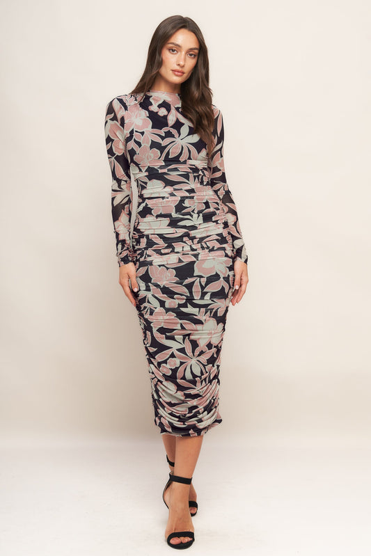 LIFE IS LOVELY MUTED ROMANCE POWER MESH MIDI DRESS