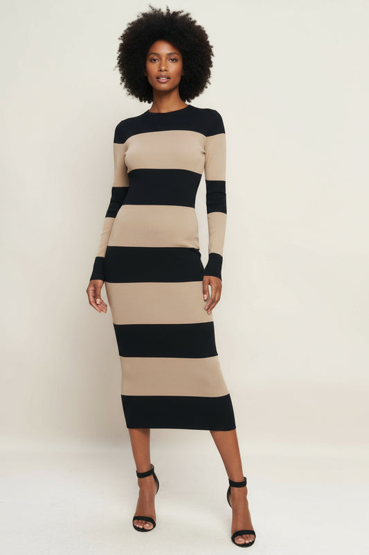 MODERN ATTITUDE STRIPE SWEATER MIDI DRESS