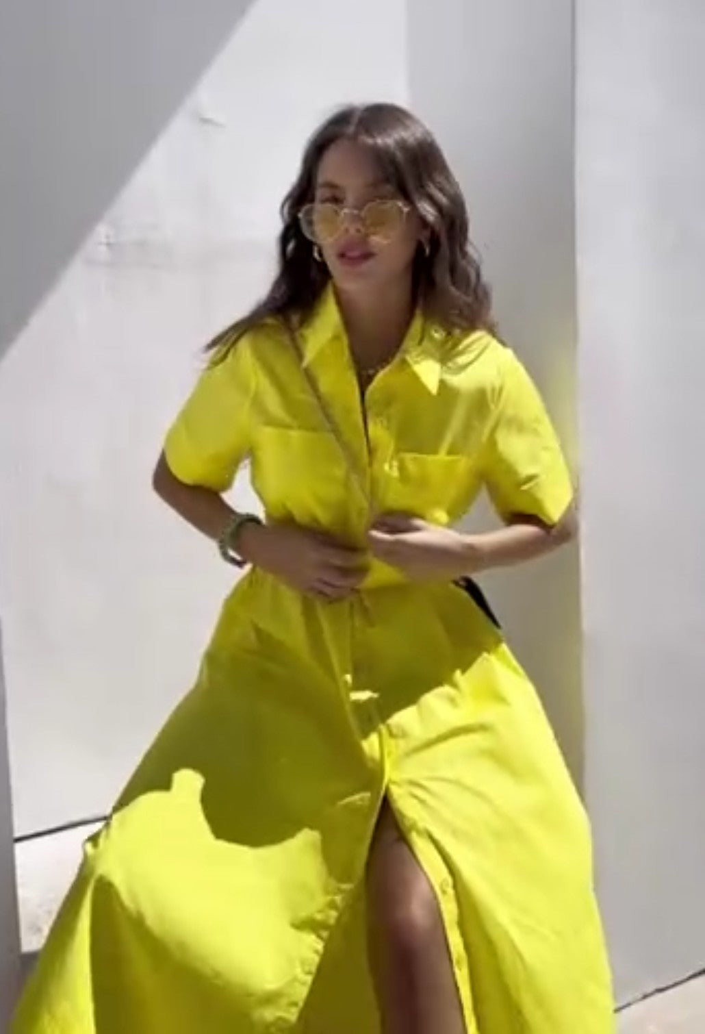 Lola Belted Shirt Dress Yellow