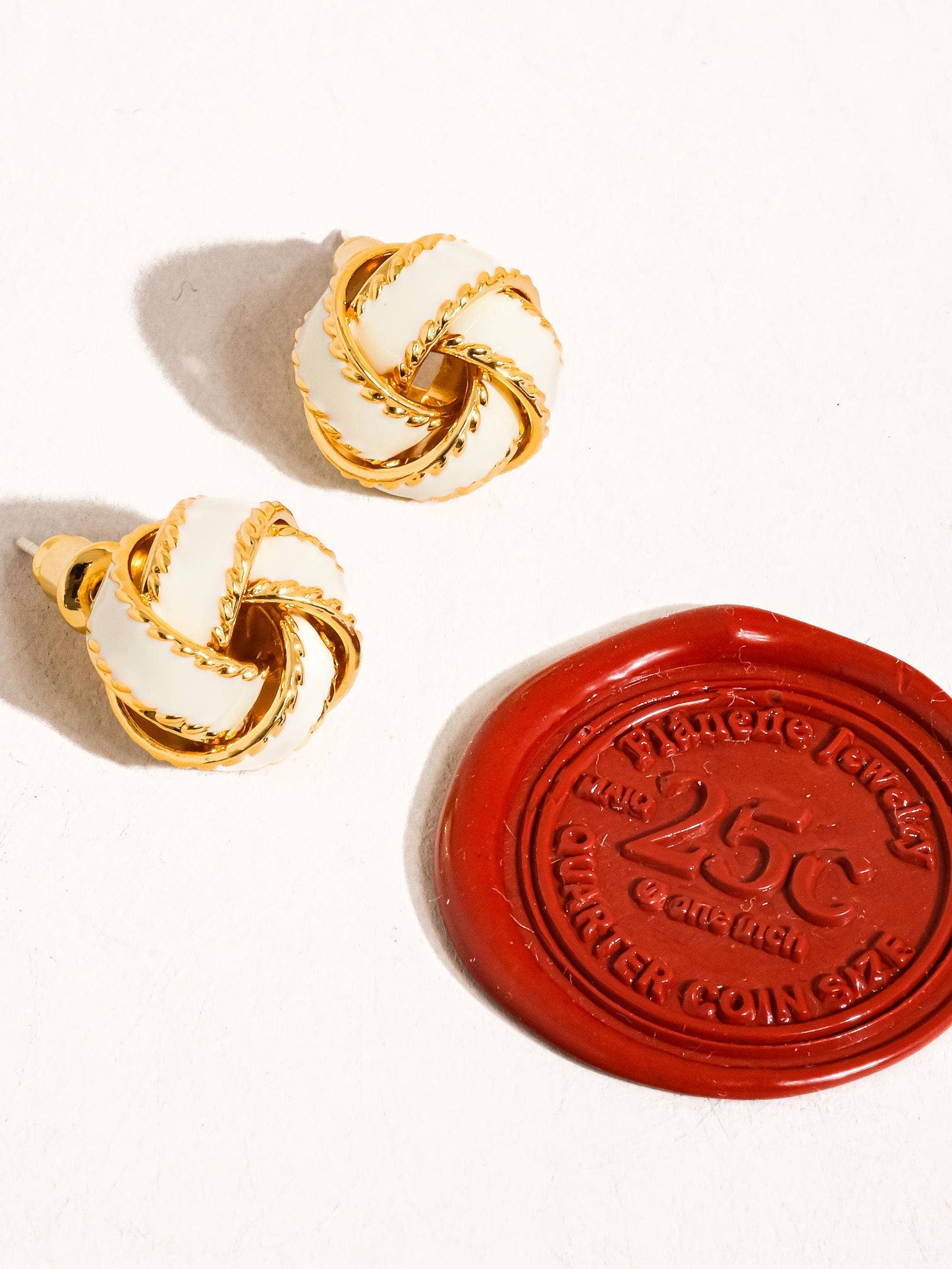 Astor 18K Gold Basket Weaved Ball Studs: Ivory