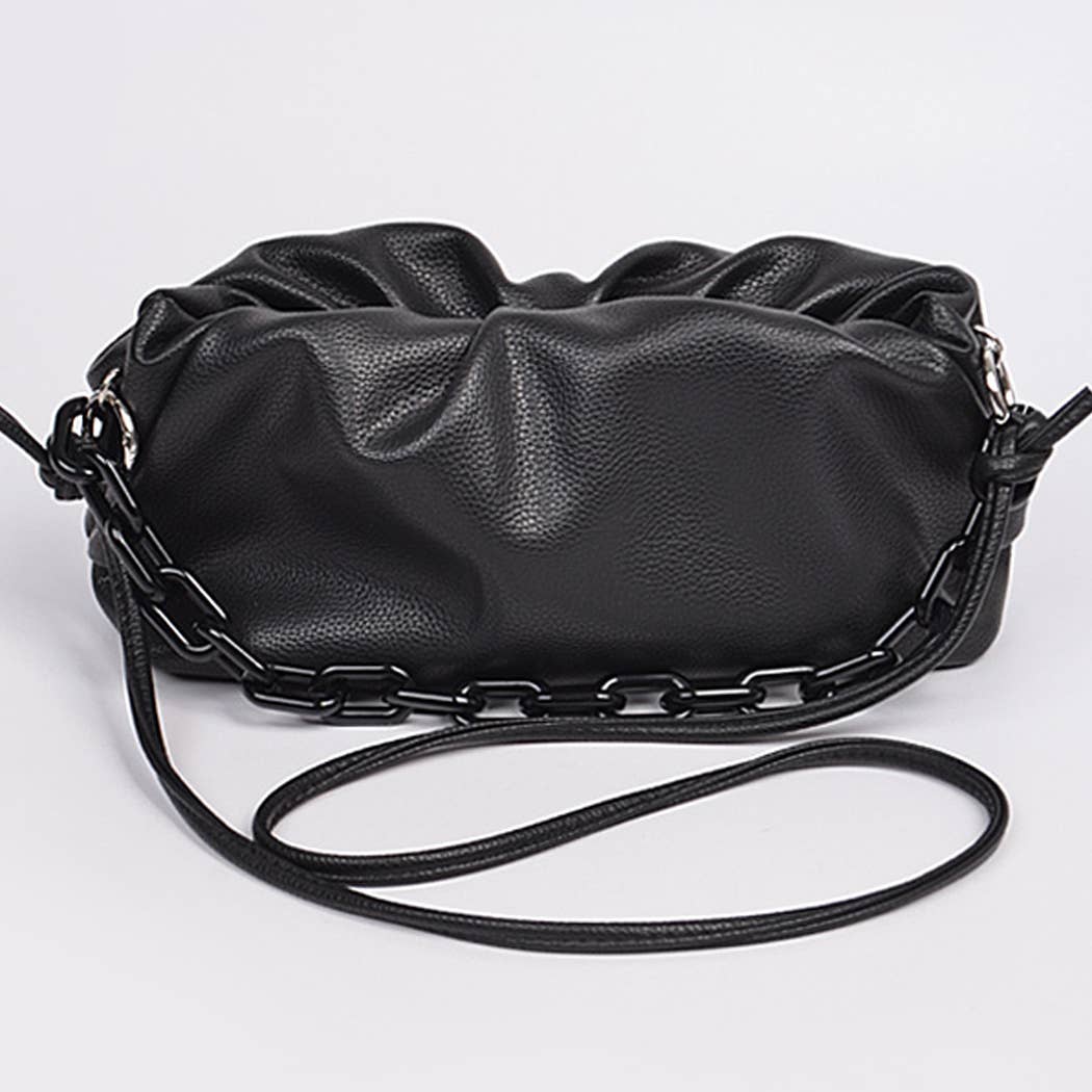 Shoulder Strap Leather Clutch: Black