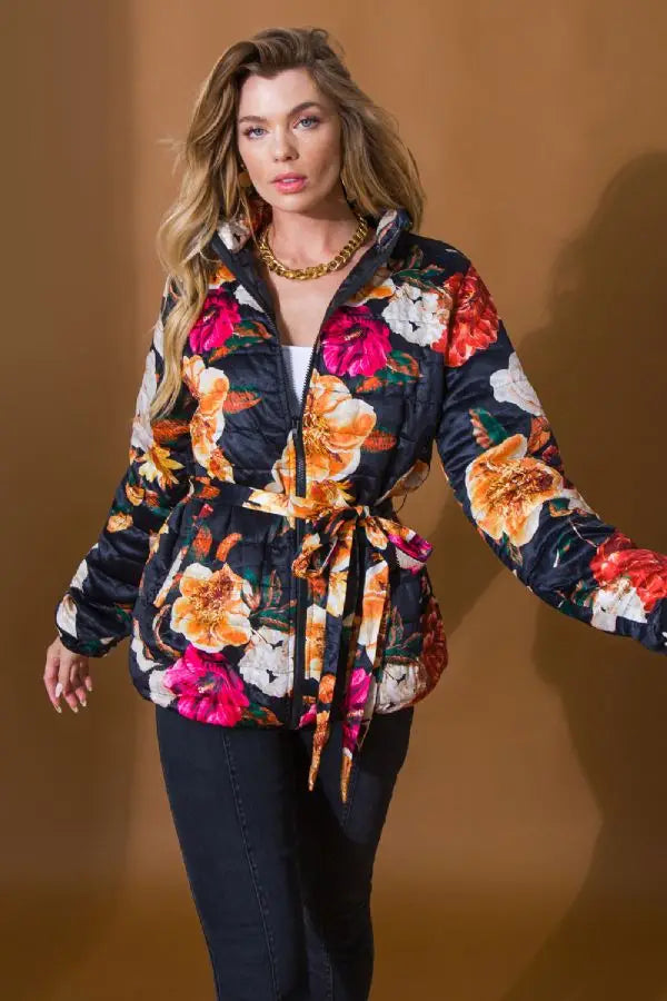 SHEIN LUNE Floral Print Reversible Open Front Winter Coat | SHEIN USA