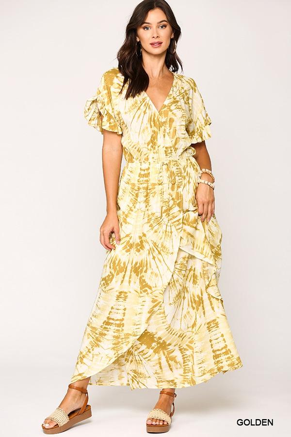 Vibing on Sunshine Tie Dye Print Ruffled Maxi Dress 