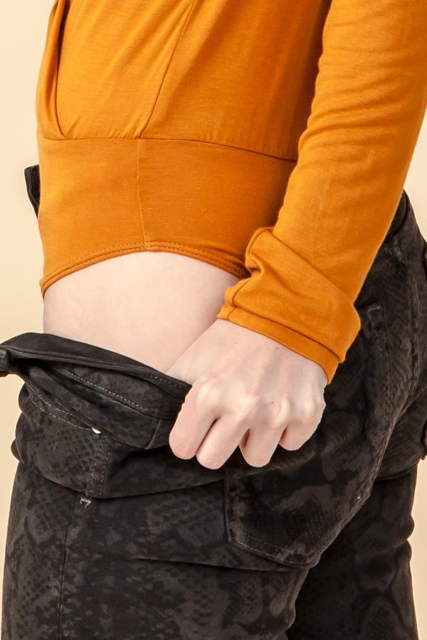 Long Sleeve Surplice Deep V Bodysuit in Pumpkin Yen Store US 