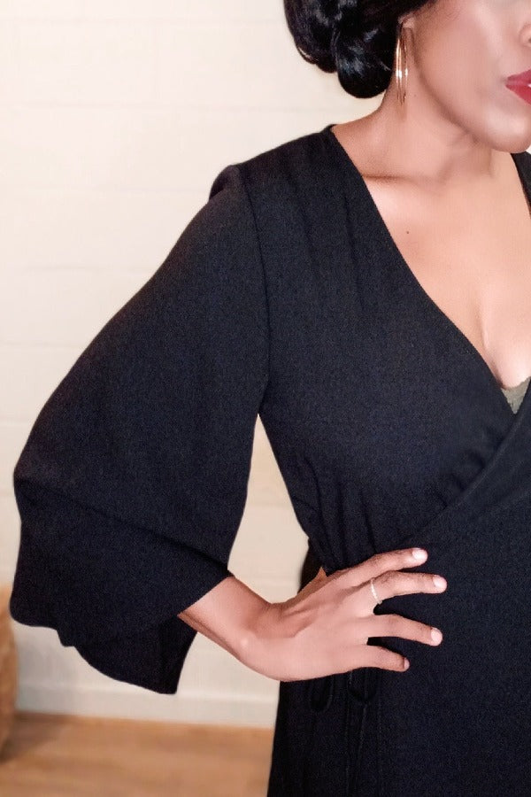 Classic Crepe Kimono Sleeve Wrap Dress Dresses Yen Store US 