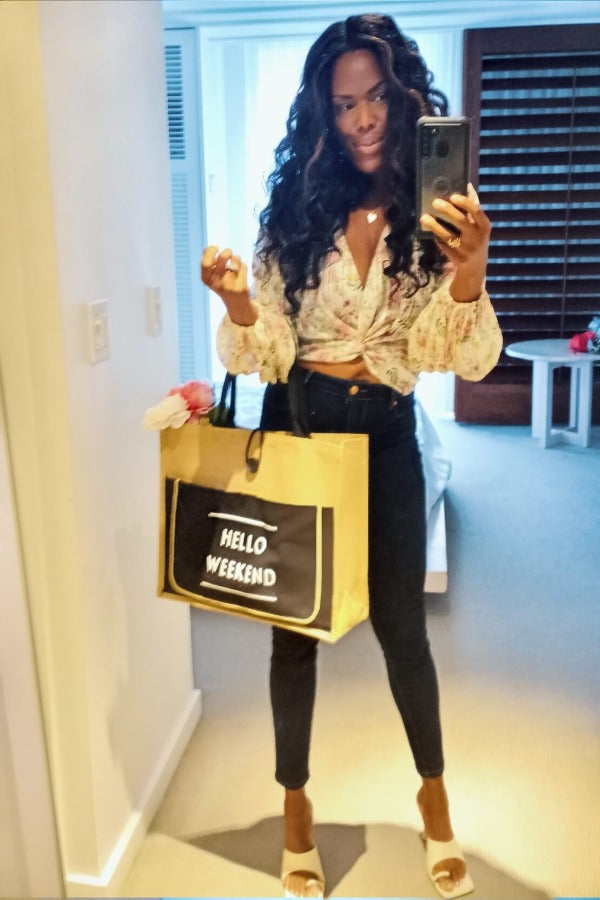 Handbags, Tote Bag, Hello Weekend Tote Bag