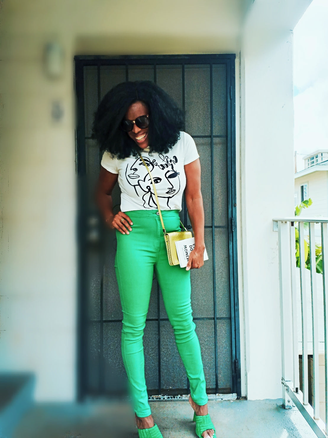 Blue and outlet neon green pants