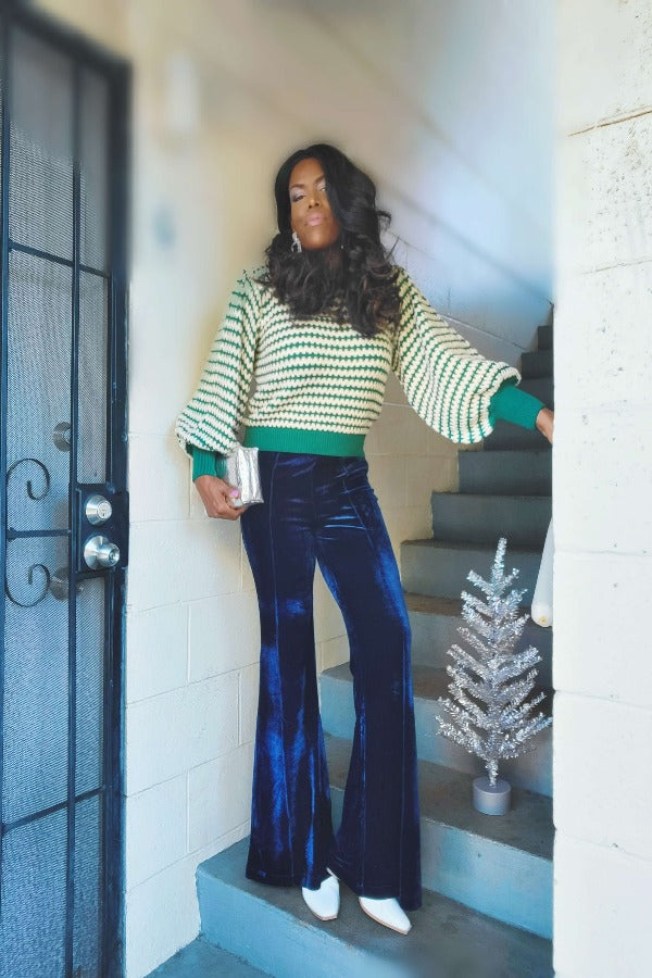 Tops, Sweaters, Knits, Women's Sweaters, Festive Striped Lantern Sleeve Sweater