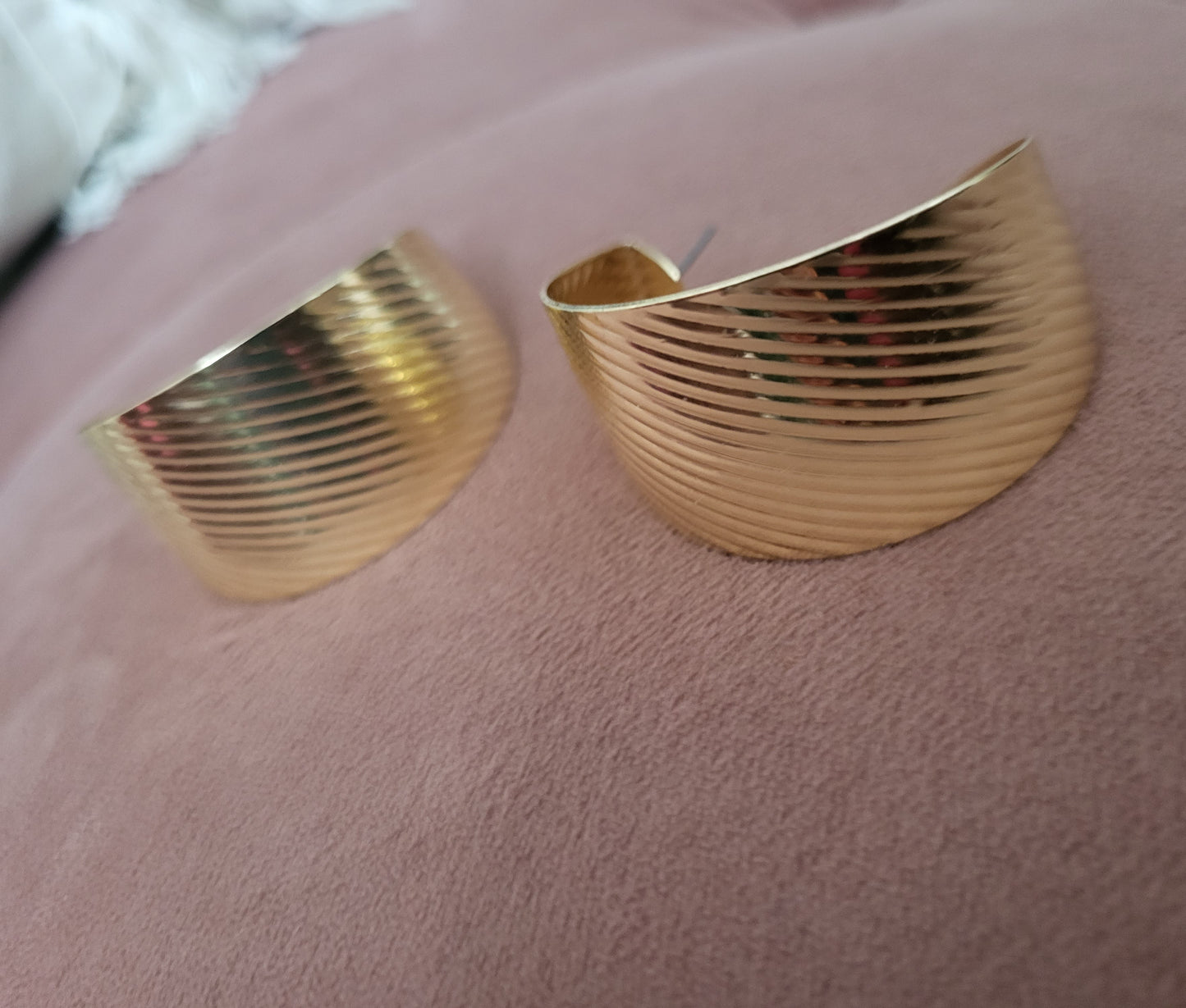 Wide Textured Gold Hoop Earrings