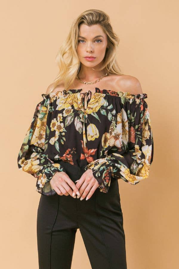 Tops, Cute Tops, Stylish Tops, Floral Off The Shoulder Ruffle Top