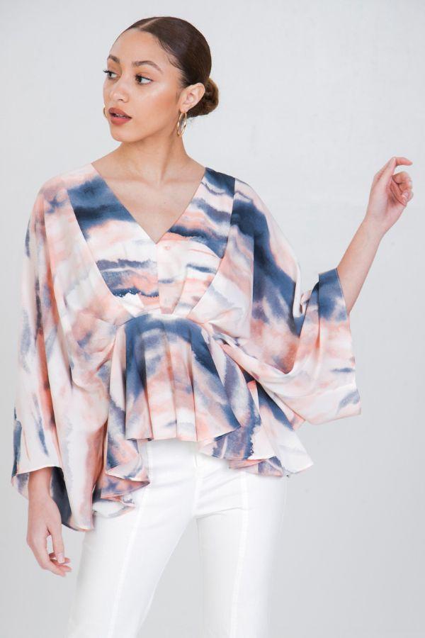 Sunset Ombre Tie Dye V Neck Kimono Top Tops & Blouses Yen Store US 