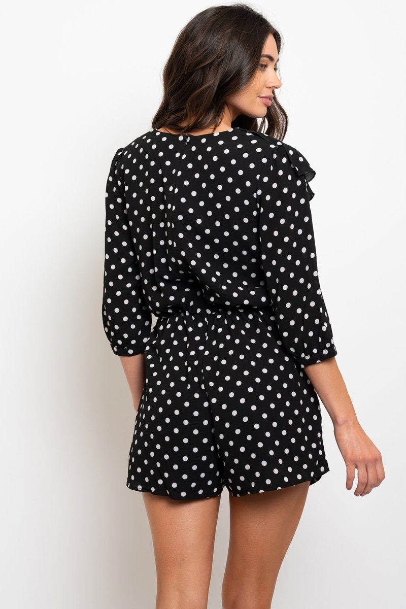 Ruffle Front Polka Dot Romper With Wrap Detail Yen Store US 