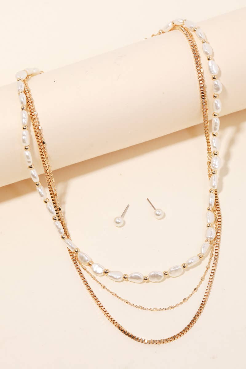 Assorted Layered Pearl Chain Necklace Set