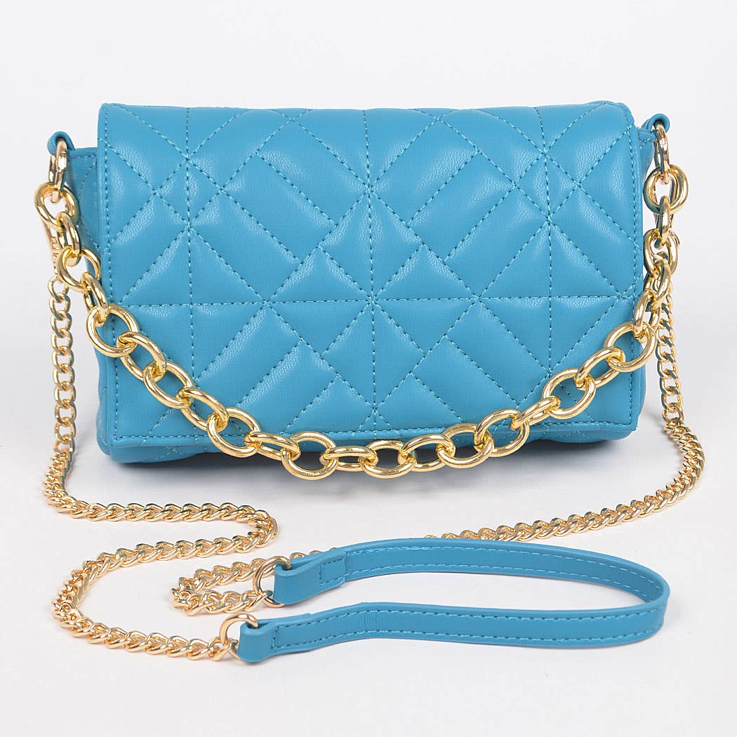 Quilted Faux Leather Chain Flap Bag: TQ
