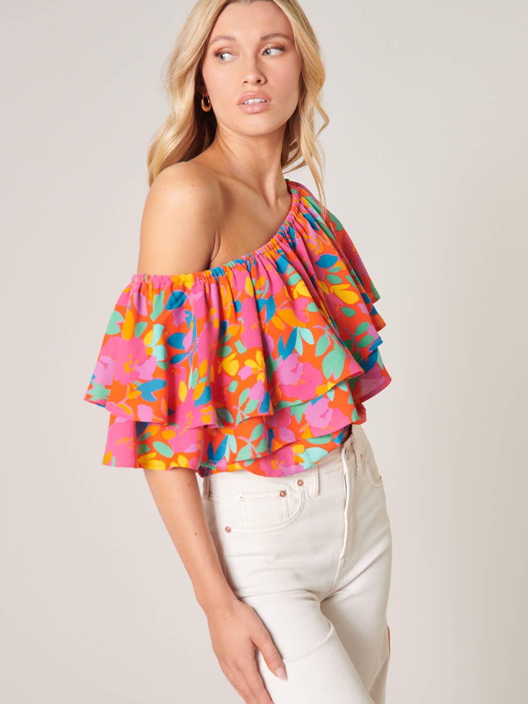 Sweet Soul Floral One Shoulder Ruffle Top