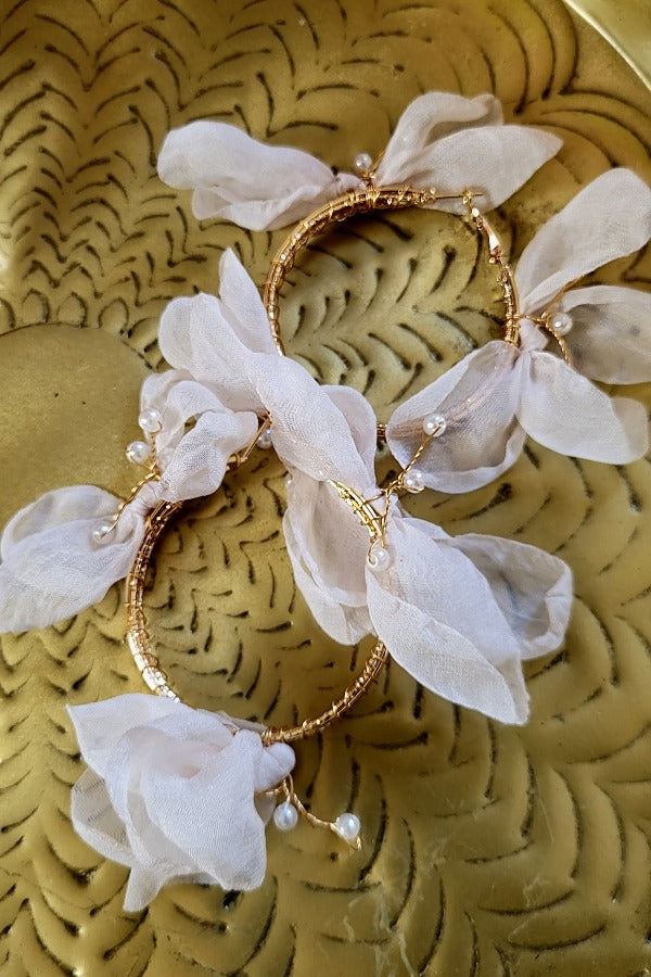 Lilly Flower and Pearl Gold Hoops