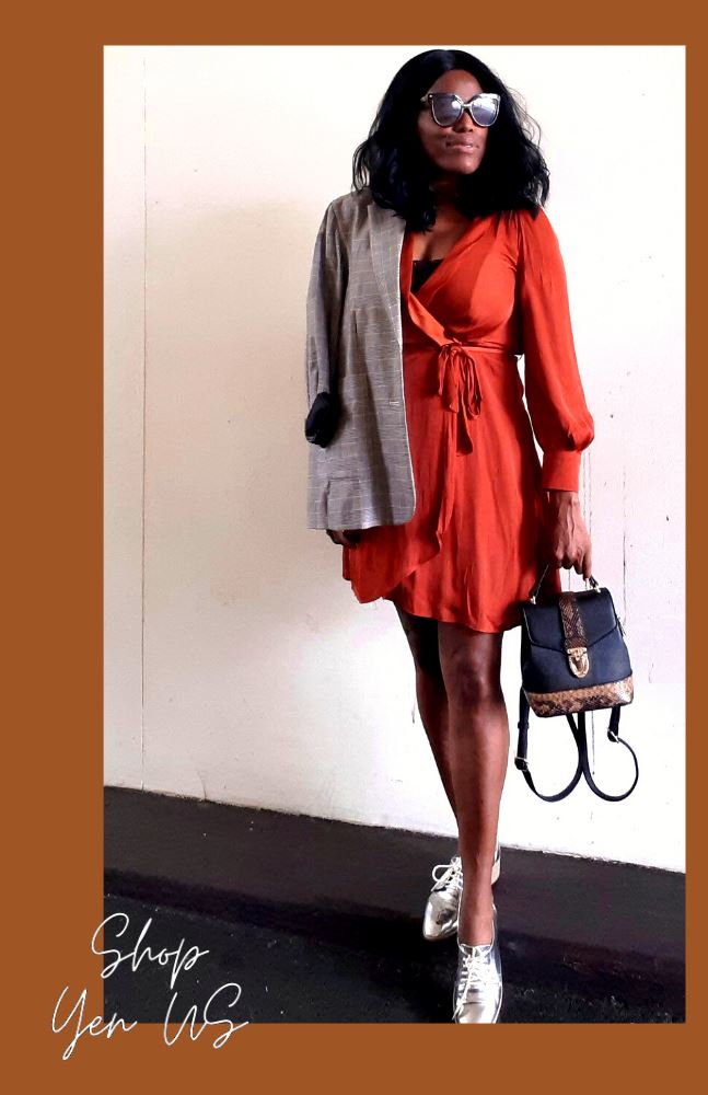 Classic LS Side Tie Wrap Dress in Rust dresses Yen Store US 