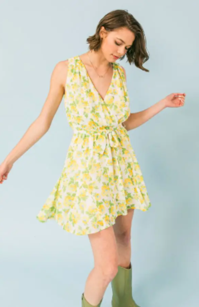 Swing Skirt Floral Mini Dress Yellow