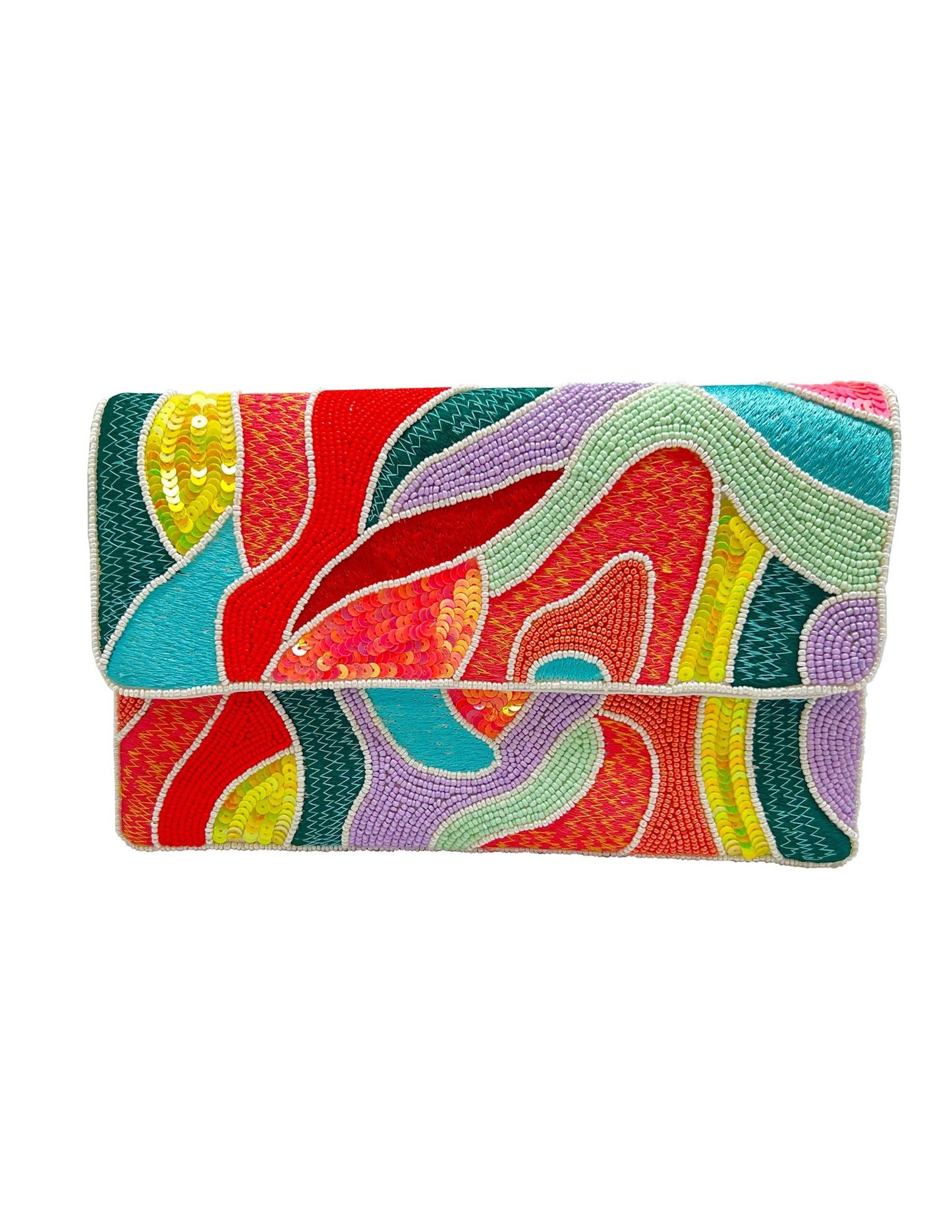 Aundi Multi Color Abstract Beaded Clutch