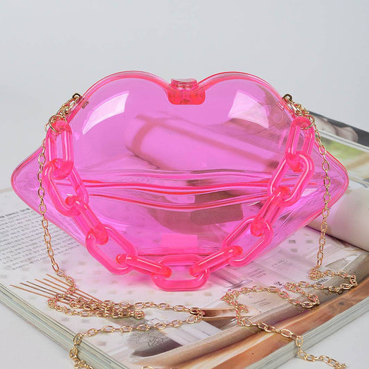 Pink Transparent Lips Clutch Bag