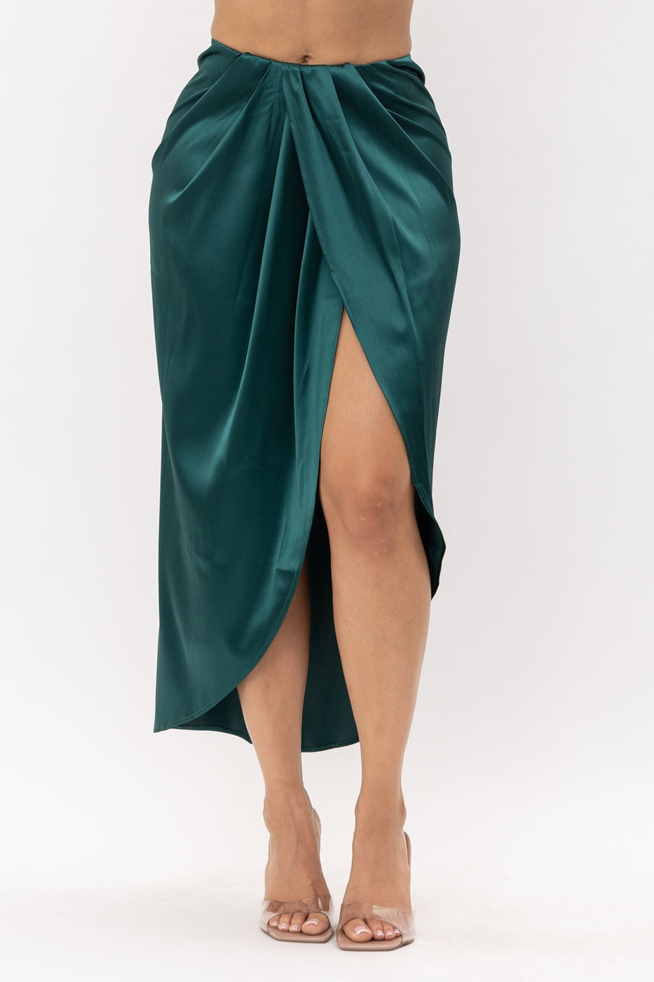Bottoms, Women's Skirts, Wrap Skirt, Green Skirt, Hunter Green, Satin Skirt